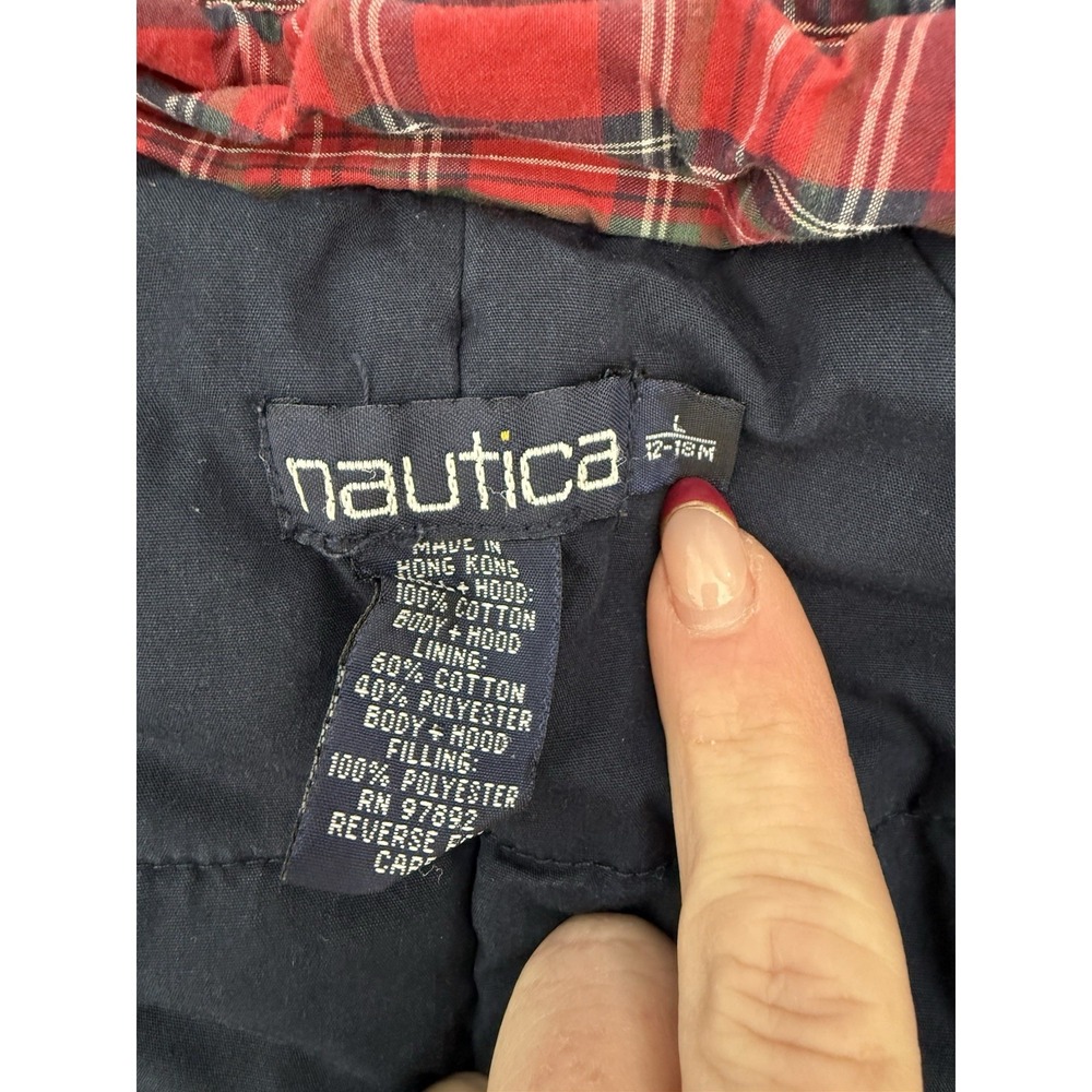 VTG Nautica Red Plaid Snowsuit Baby Bunting Size 12-18 Months 80s 90s Zip Snap - Picture 5 of 5